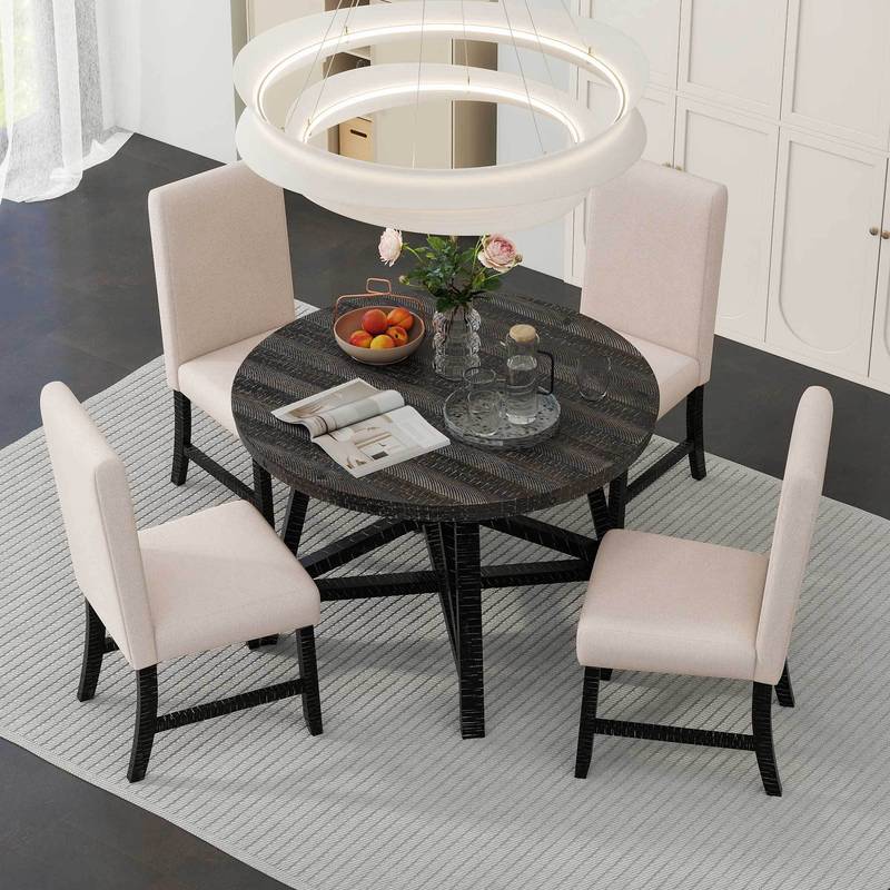 Retro Chic Dining Set with Expandable Table and Cozy Chairs