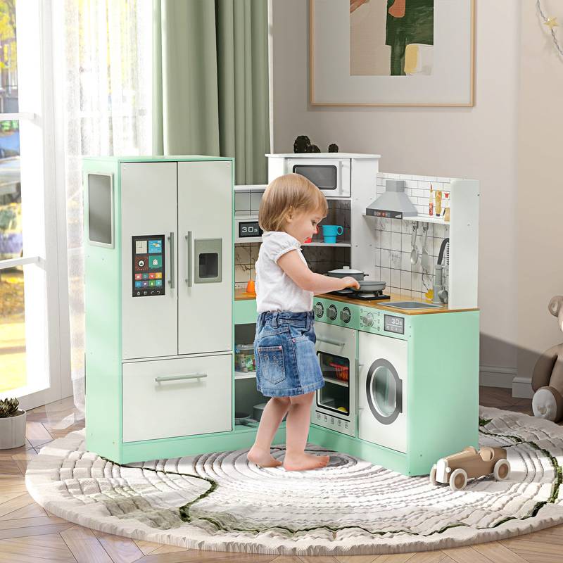 Joyful Kitchen Playset for Kids - Cozy Corner Kitchen with Real Sounds and Chalkboard