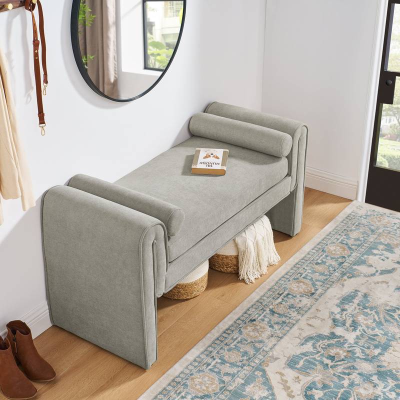 Cozy Gray Linen Bench