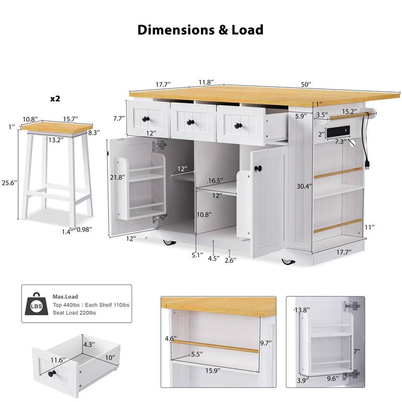 Cozy Kitchen Island with Bar Stools & Storage