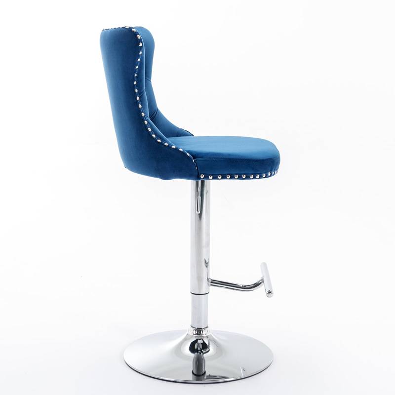 Chic Velvet Swivel Barstools - Set of Two in Blue