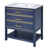 Navy Bliss: Stylish Bathroom Vanity with Open Storage