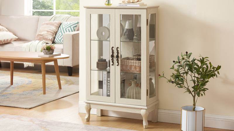 Elegant Lighted Curio Cabinet with Glass Doors