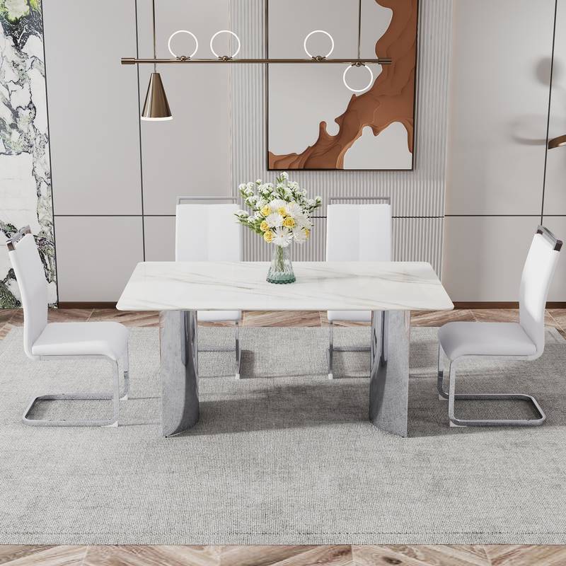 Sleek Marble-Design Dining Table