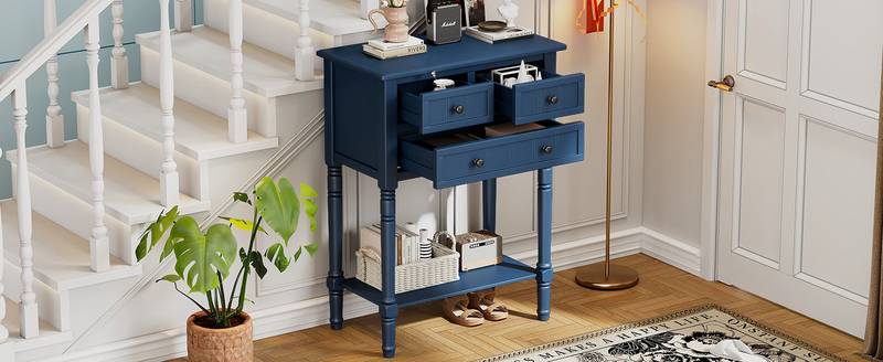 Navy Slim Storage Console Table