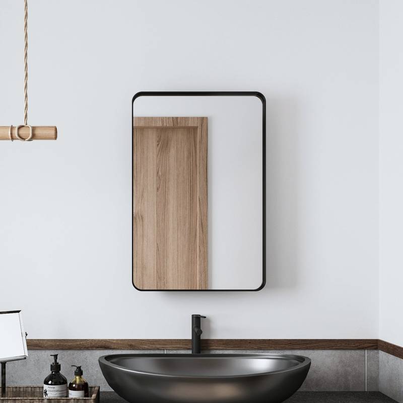 Sleek Black Wall Mirror Cabinet with Adjustable Shelves