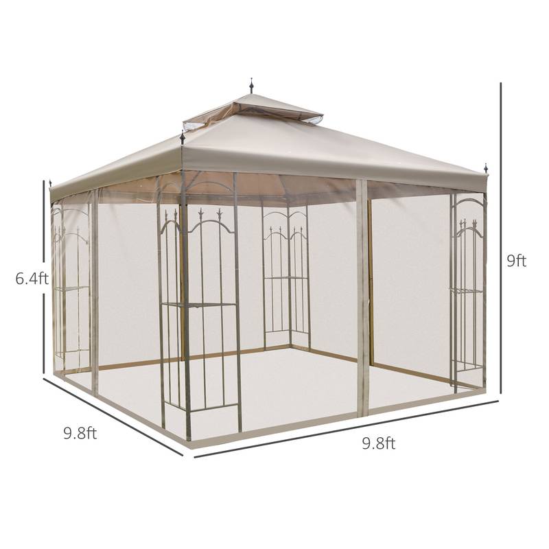 Charming Brown Patio Gazebo with Shelves and Netting
