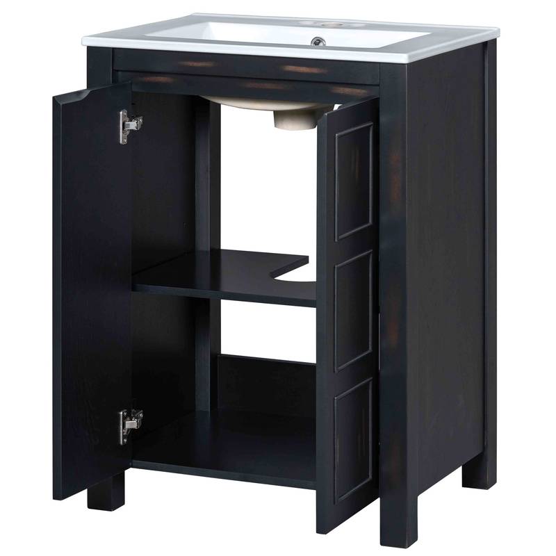 Charming Vintage Bathroom Vanity with Ceramic Sink and Soft-Close Doors