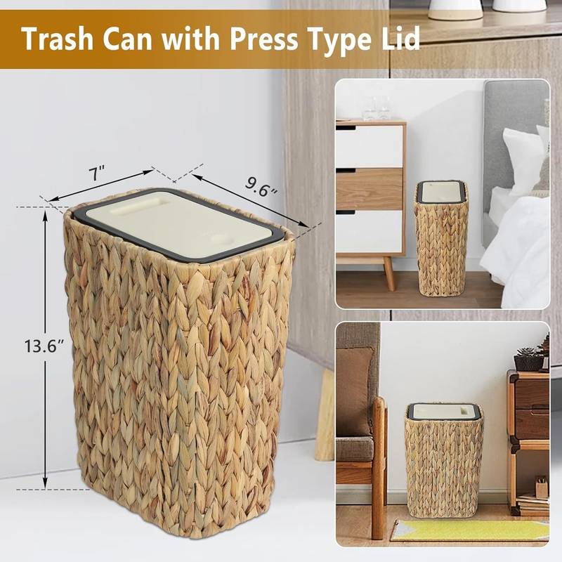 Chic Boho Woven Trash Can with Lid