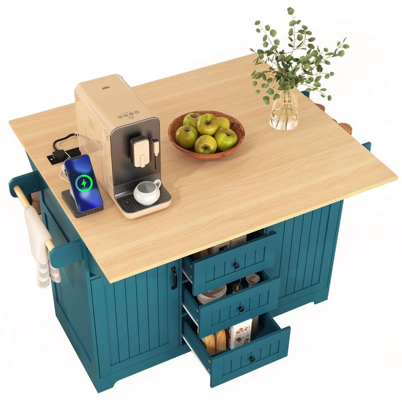 Versatile Rolling Kitchen Island with Drop Leaves and Power Outlet