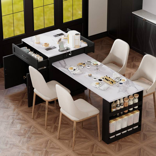 Stylish Expandable Kitchen Island with Storage and Power Outlet