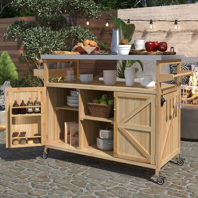 Farmhouse Rolling BBQ Bar & Storage Island