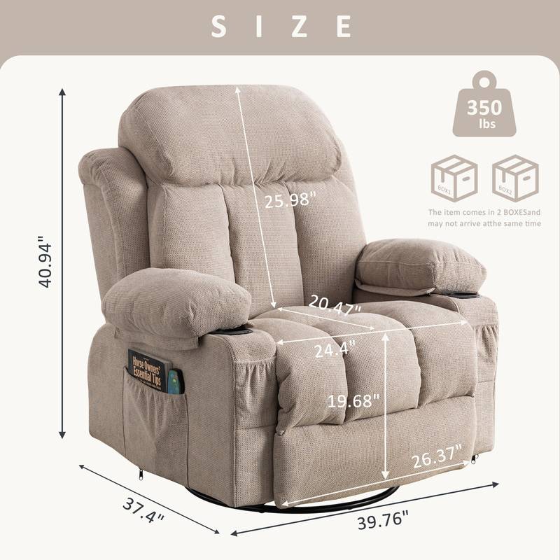 Cozy Heat & Massage Recliner Sofa with USB & Cup Holders