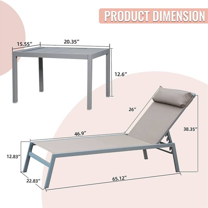 Sunshine Set: Adjustable Lounge Chairs & Side Table for Ultimate Relaxation