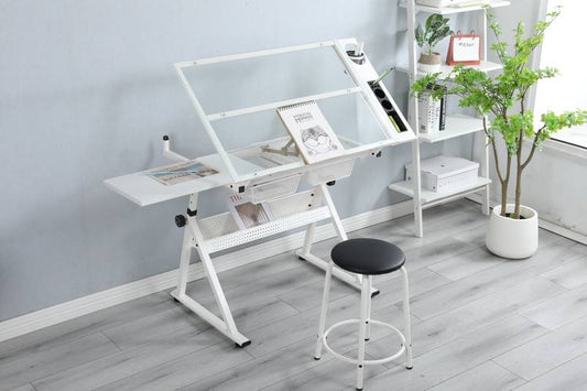 Versatile Glass Drafting Table & Chair Set