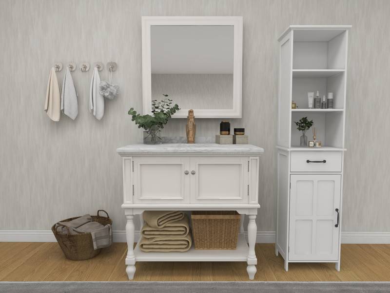 Chic White Floor Cabinet with Drawer and Door