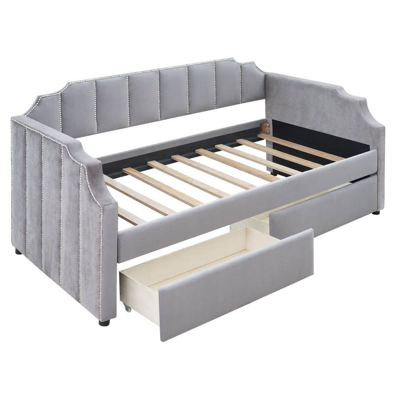 Cozy Gray Upholstered Twin Daybed with Hidden Storage