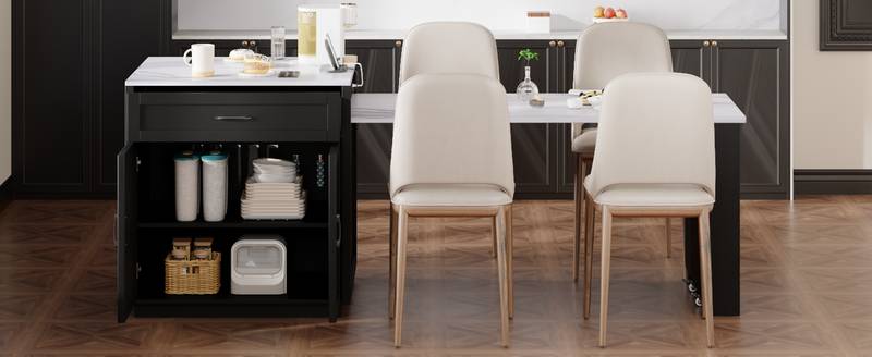 Stylish Expandable Kitchen Island with Storage and Power Outlet