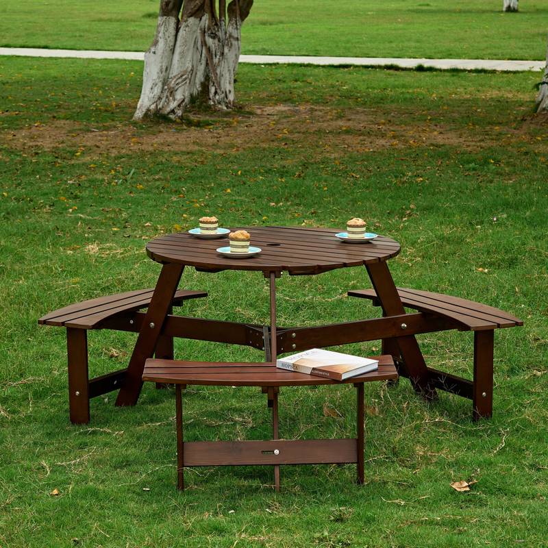 Gather & Enjoy: Spacious Round Picnic Table with Benches