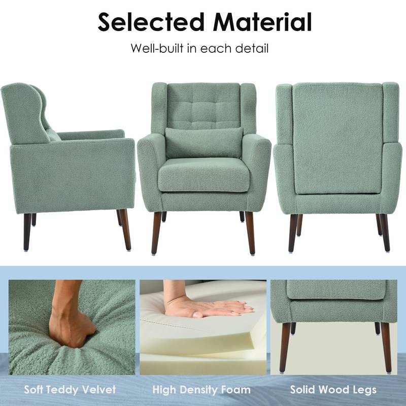 Cozy Teddy Accent Chair - Stylish Lounge Armchair in Light Green