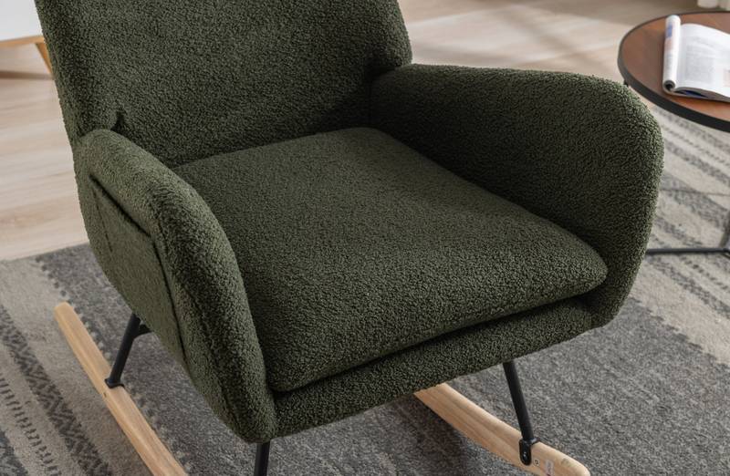 Cozy Rocking Chair with Pocket - Soft Teddy Fabric Glider in Dark Green