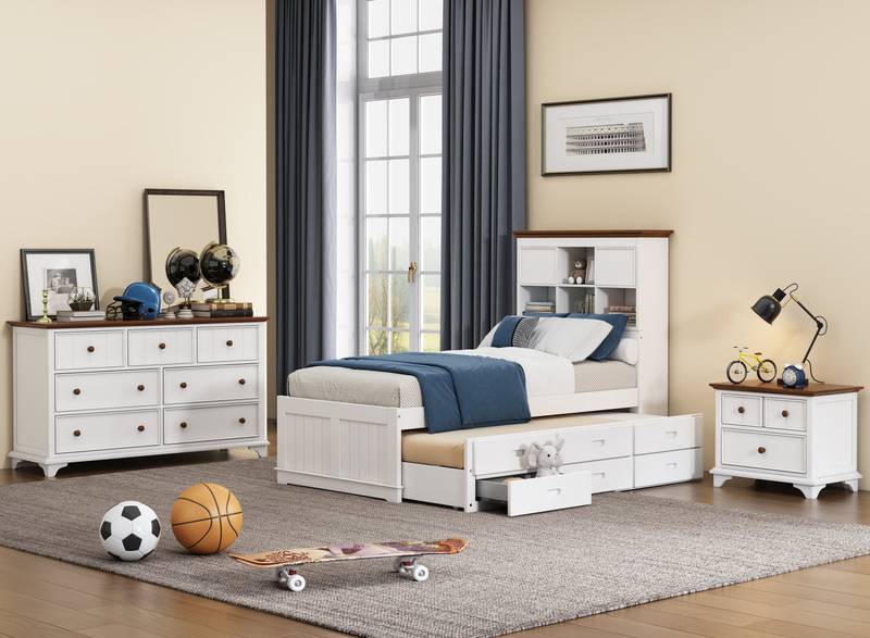 Cozy Captain's Bedroom Set with Trundle - White & Walnut