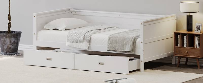 Cozy White Twin Daybed with Storage Drawers