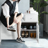 Cozy White Shoe Storage Bench with Cushion and Adjustable Drawer