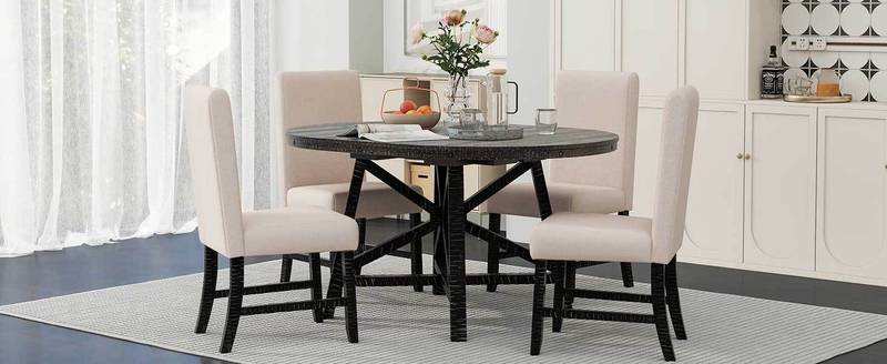 Retro Chic Dining Set with Expandable Table and Cozy Chairs