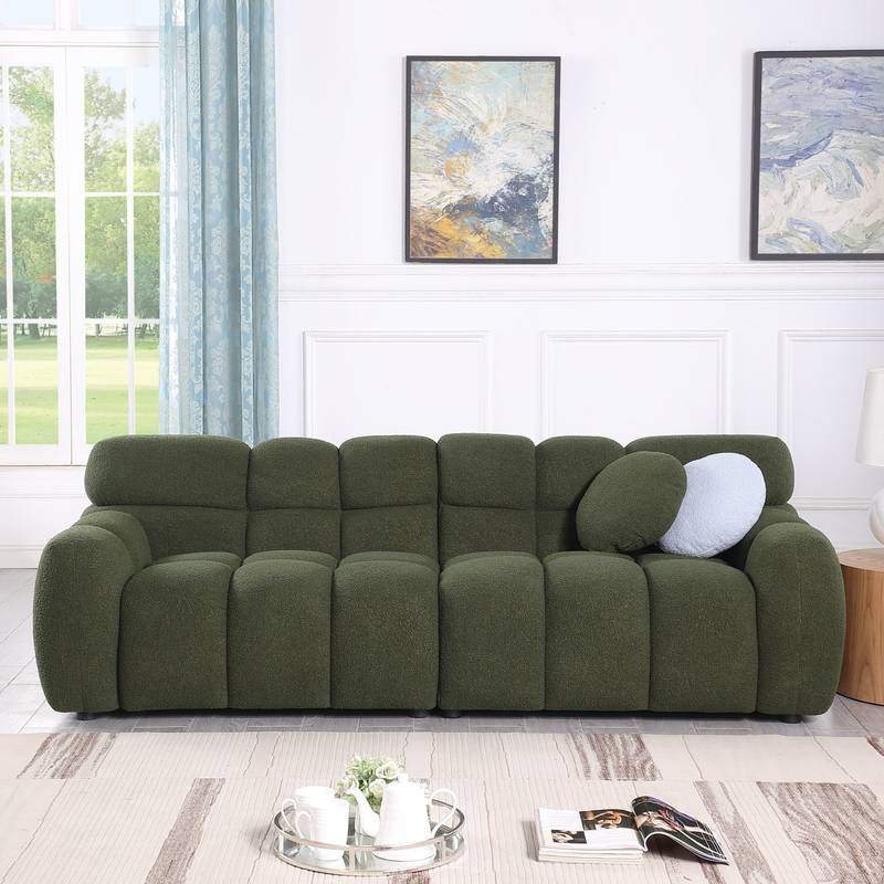 Cozy Olive Green Boucle Sofa