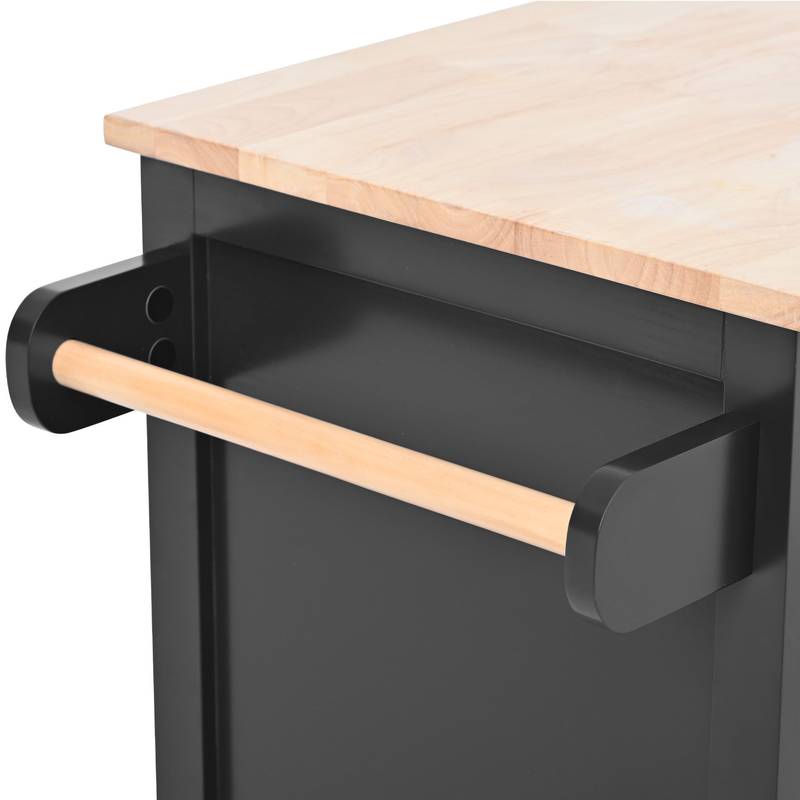 Versatile Kitchen Cart with Rubber Wood Top and Smart Storage