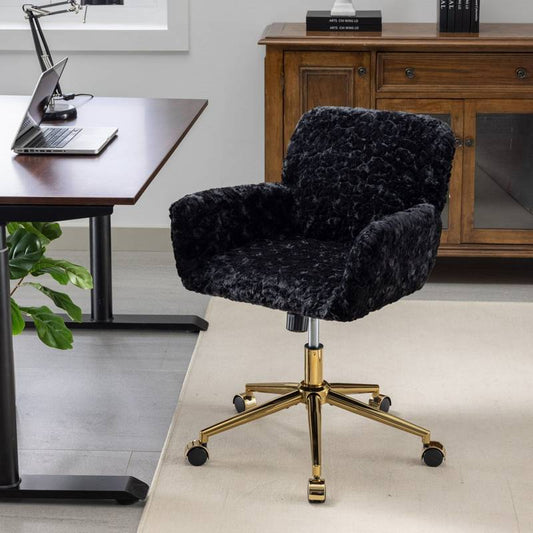 Luxurious Rabbit Fur Office Chair with Gold Accent
