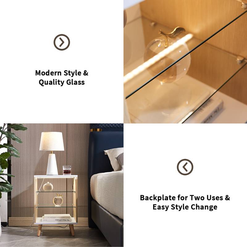 Glow Nightstand with Glass Shelves