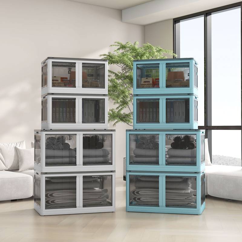 Blue Stackable Storage Bins with Wheels