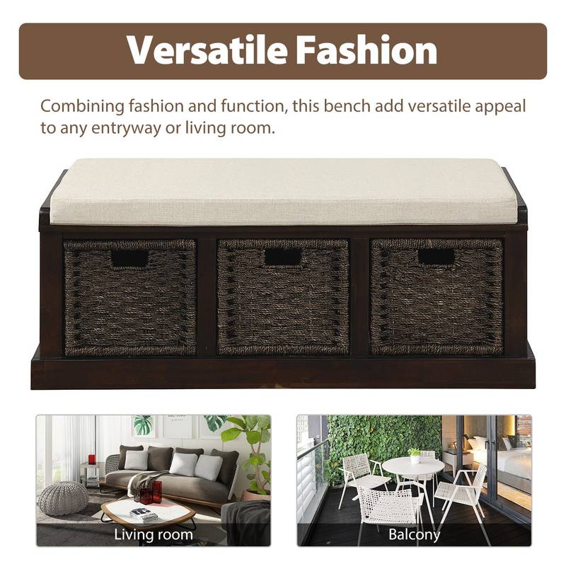 Rustic Rattan Storage Bench