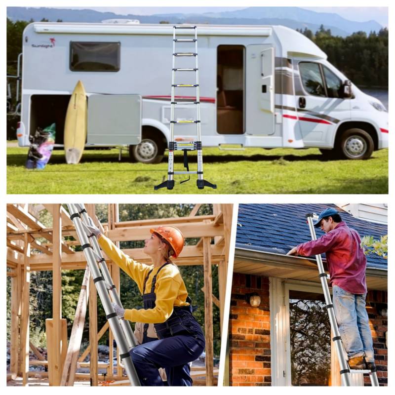 Versatile Telescopic Ladder with Rotating Stabilizer and Magnetic Tool Holder