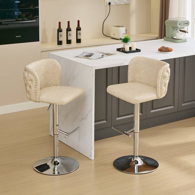 Chic Beige Swivel Bar Stools - Set of Two
