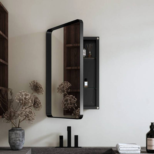 Sleek Black Wall Mirror Cabinet with Adjustable Shelves