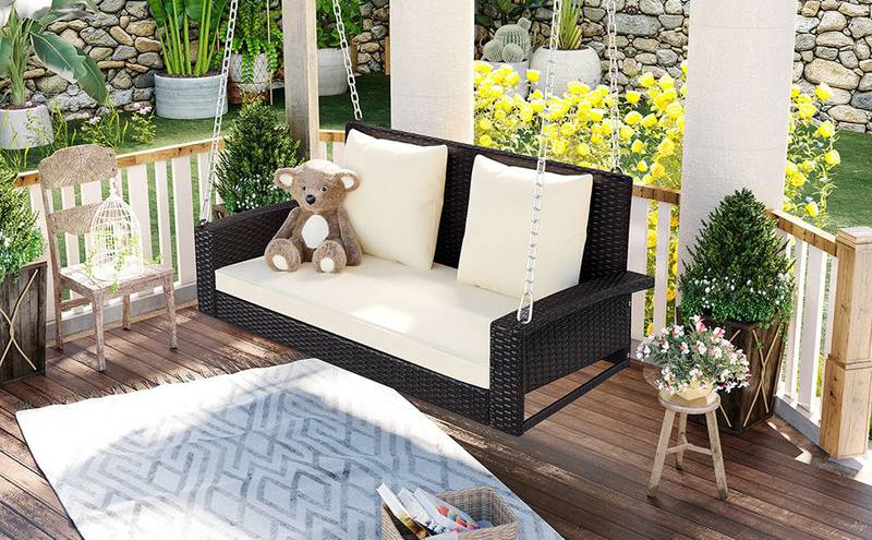 Cozy Duo Wicker Swing with Cushions