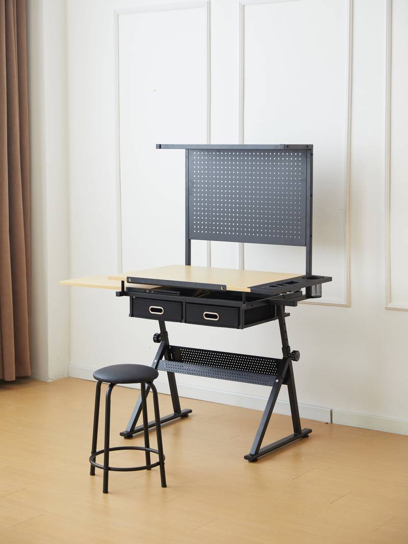 Versatile Drafting Desk with Perforated Panel