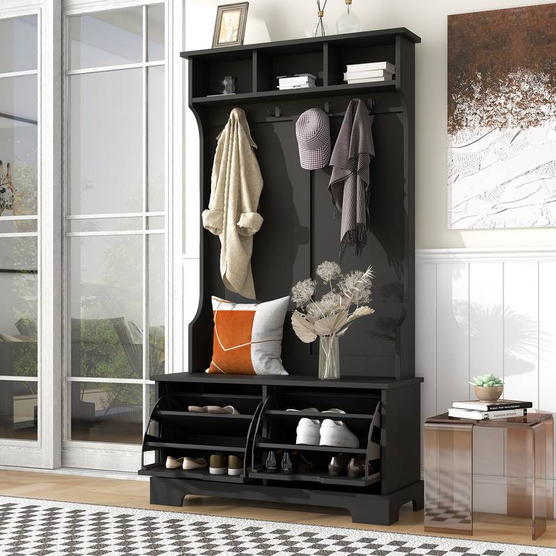 Chic Hallway Organizer with Shoe Storage Bench and Hooks