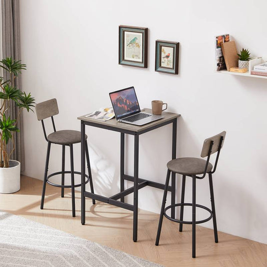 Cozy Grey Bar Table Set with Comfy Stools