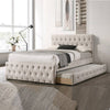 Cozy Tufted Twin Bed with Trundle in Light Brown Burlap