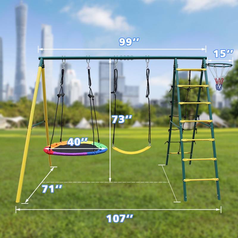 Backyard Metal Swing Set with Safety Belt
