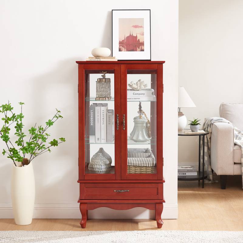 Illuminated Cherry Wine Display Cabinet