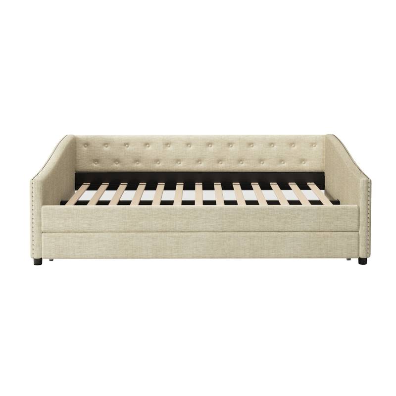 Chic Tufted Daybed with Cozy Trundle - Beige Dream Sofa Bed