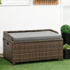 Gray Wicker Patio Storage Bench with Cushion