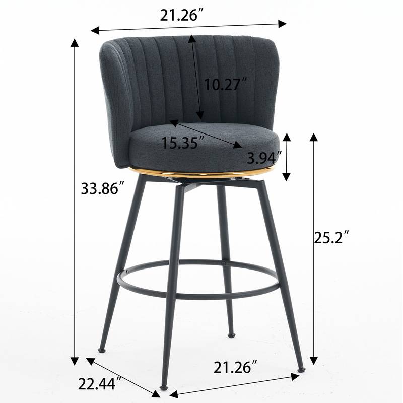 Stylish Gray Swivel Bar Stools with Metal Accents