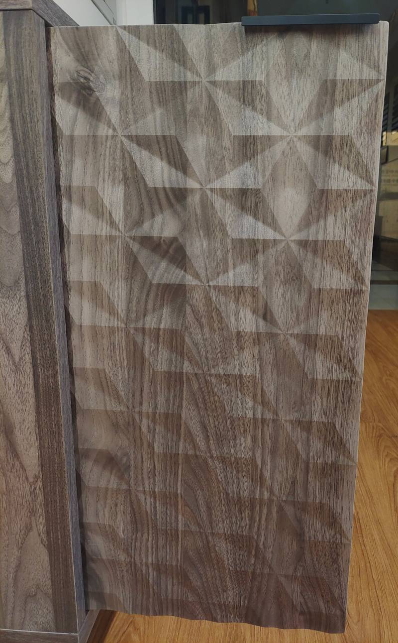 Chic Grey Buffet Cabinet with Stylish Diamond Doors