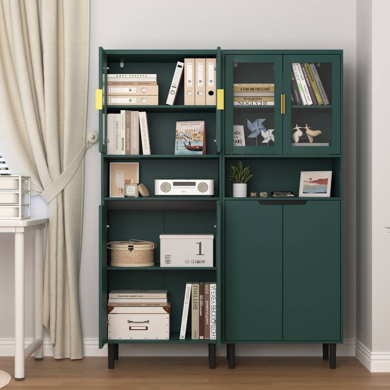 Stylish Green Glass Door Bookcase - Versatile Storage for Any Room
